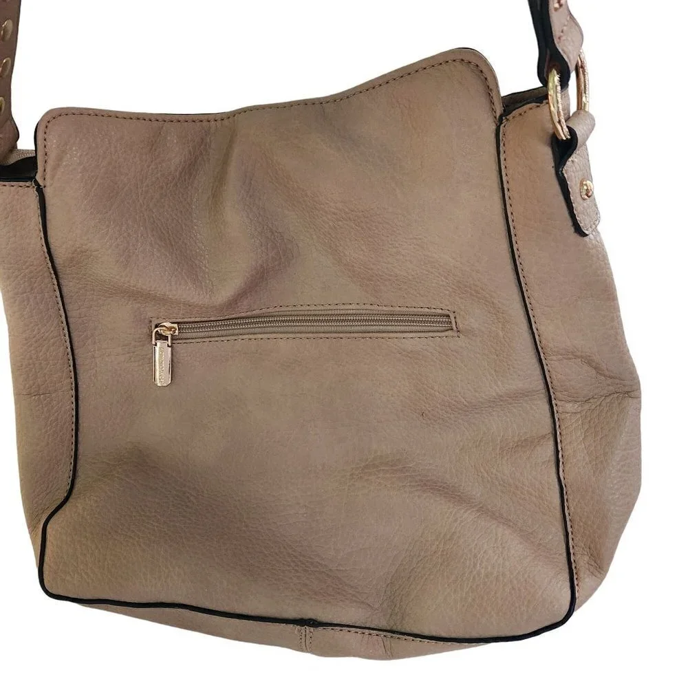 Montana West Beige Pebbled Faux Leather Studded Hobo Bag